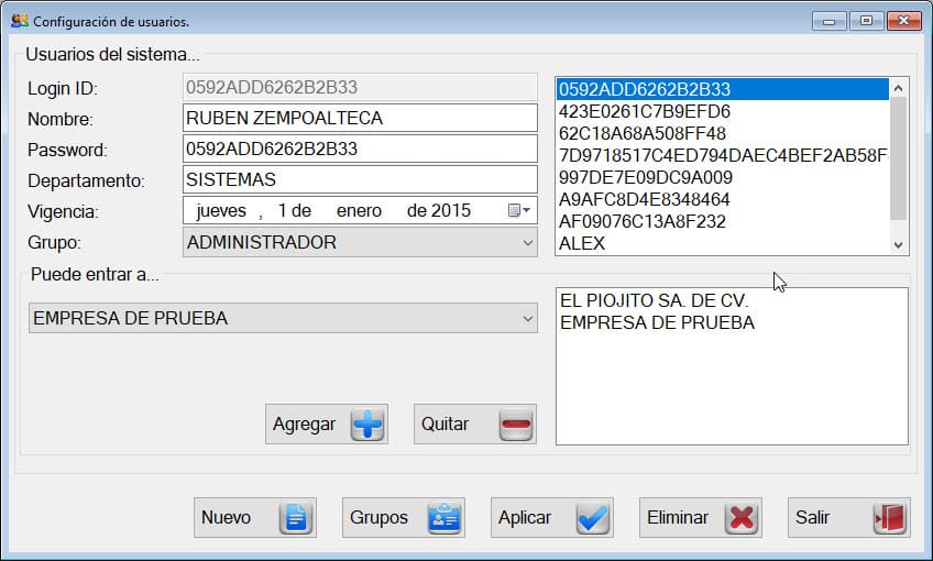 Alta de usuarios